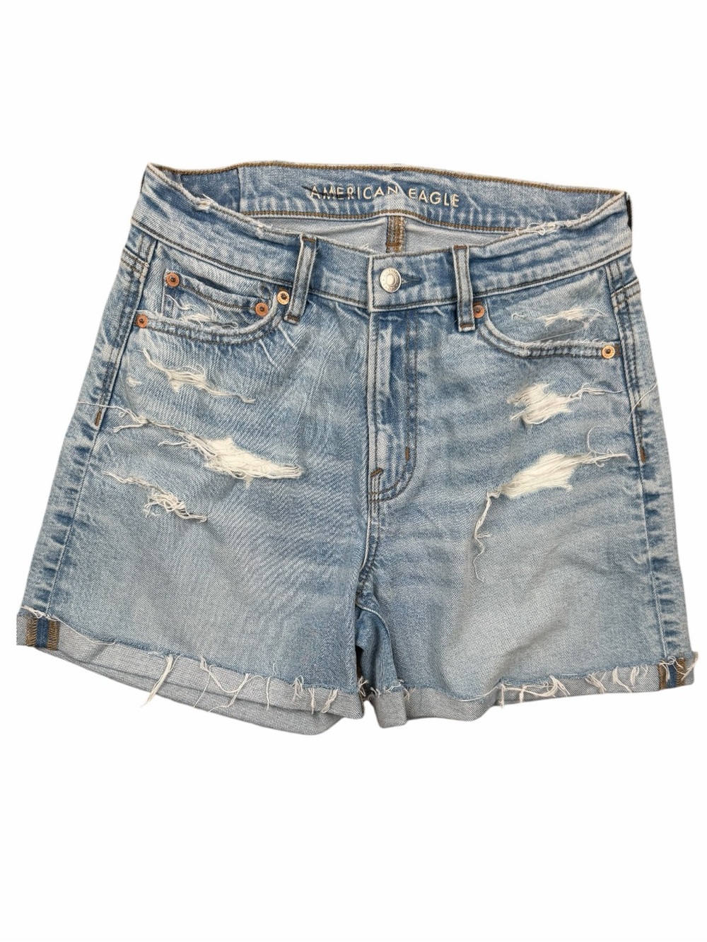 American Eagle Outfitters Distressed Relaxed Shorts Stretch Denim Blue 4 SAMPLE